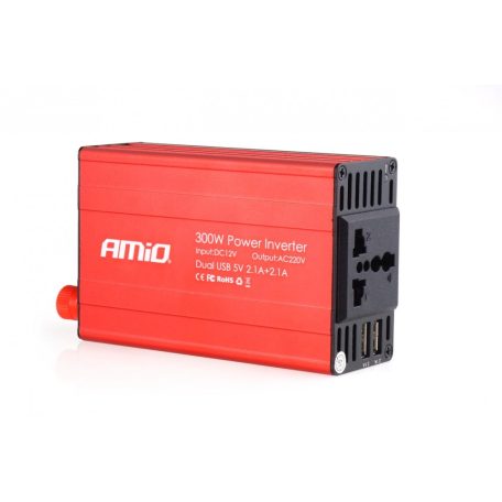 AMIO autós átalakító inverter Feszültségátalakító 12V / 230V 300W / 600W 2xUSB PI03 PREMIUM