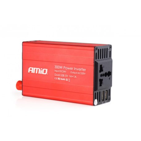 AMIO Átalakító inverter Feszültségátalakító 24V / 230V 300W / 600W 2xUSB PI04 PREMIUM