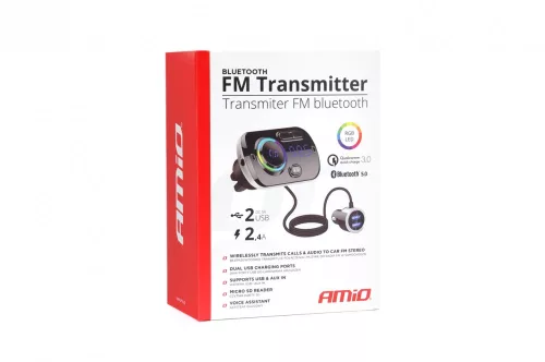 AMIO FM-Modulator mit Handy-Ladefunktion 2,4 A + QC 3.0 BT-03