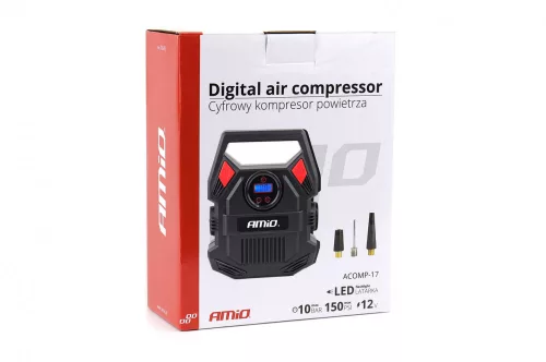AMIO Digitaler Autokompressor mit LED-Licht, tragbar, 10 bar/150 psi, 12 V, Acomp-17 PREMIUM