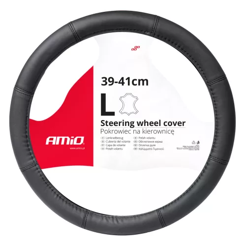 AMIO NEUES DESIGN schwarzer Lenkradbezug aus Echtleder L 39-41cm 03547