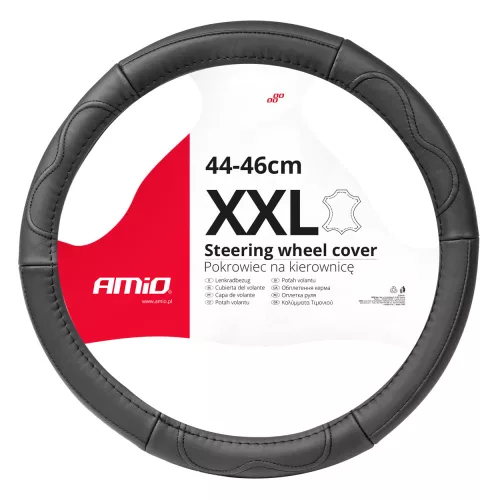 AMIO NEUES DESIGN 2 schwarzer Lenkradbezug aus Echtleder XXL 44-46cm 03554