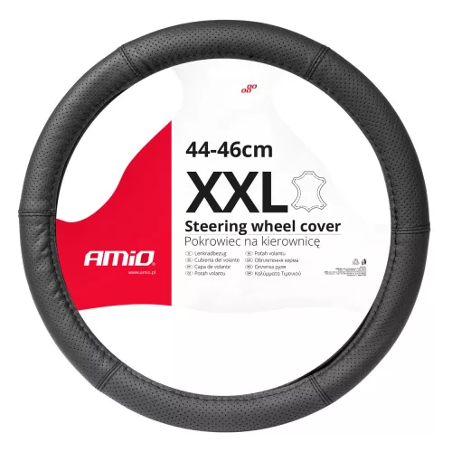 AMIO Perforierter Lenkerbezug aus schwarzem Leder XXL 44-46 cm SWC-50-XXL 03559