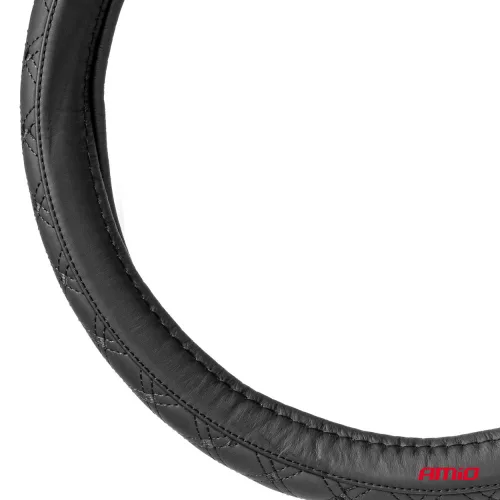 AMIO Gesteppter Lenkradbezug aus schwarzem Leder L 39-41cm SWC-51-L 03562