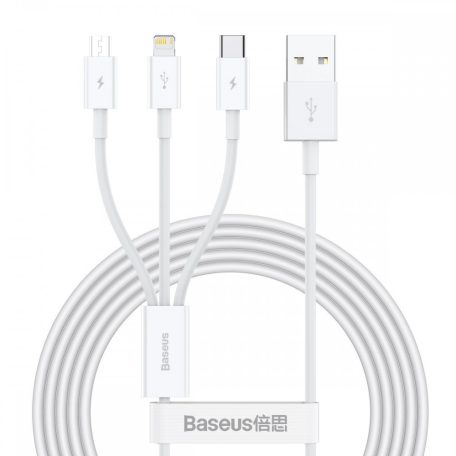 Baseus Superior 3 az 1-ben USB-kábel, USB-mikro-USB / USB-C / Lightning, 3,5 A, 1,5 m, fehér