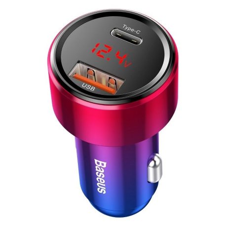 Autós Automatikus töltő Baseus Magic USB + USB-C QC 4.0 PD 45W piros-kék