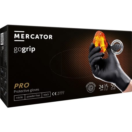 Mercator GoGrip Fekete nitril kesztyű 50 db, M-es méret