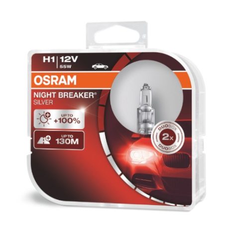 OSRAM H1 halogén izzó 12V 55W P14,5s NIGHT BREAKER ezüst +100%/2db 