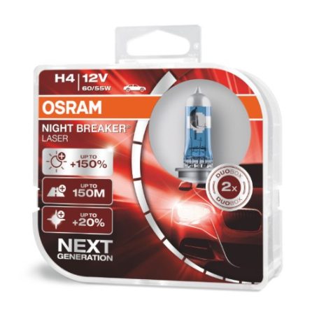 OSRAM H4 halogén izzók 12V 60 / 55W P43t NIGHT BREAKER + 150% / 2 db./