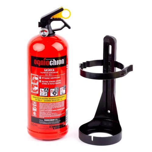 AMIO Pulverfeuerlöscher 2 Kg ABC mit vorhandenem Messgerät und Wandfixier