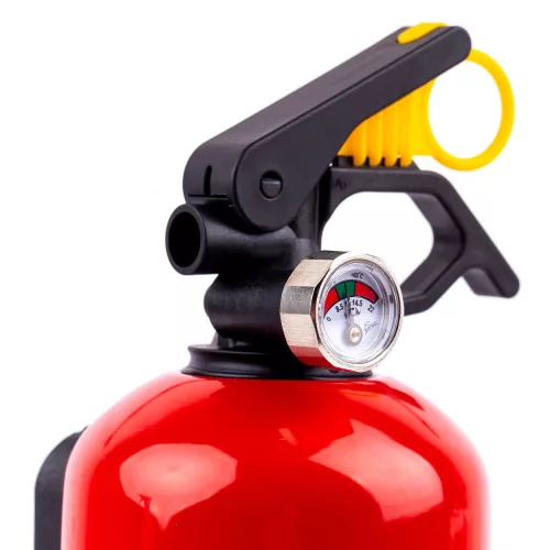 AMIO Pulverfeuerlöscher ABC mit vorhandenem Messgerät und Wandfixierung, 1 kg