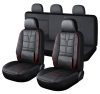 CHEVROLET AVEO 11 teilig Kunstleder + Lendenstütze universelles Sitzbezugsset - an 2 Stellen teilbar airbaggeeignet - schwarz-rot