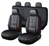 CHEVROLET AVEO 11 teilig Kunstleder + Lendenstütze universelles Sitzbezugsset - an 2 Stellen teilbar airbaggeeignet - schwarz-rot