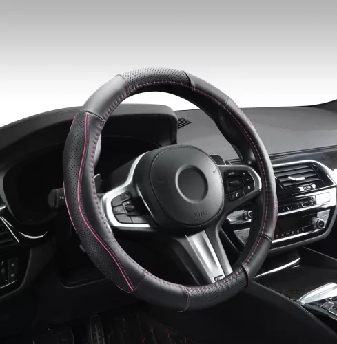 DW-5056RO Lenkradbezug aus Echtleder mit Belüftungslöchern und ROSE-Einlegearbeit