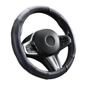   DW-5056BL Valódi bőr kormányvédő szellőző lyukacsos  Kék betétes mintával 