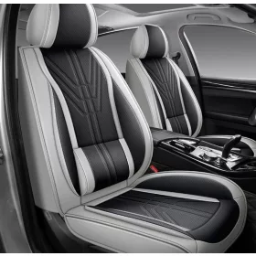   Peugeot 208 13 részes Prémium Magas minőségű Műbőr üléshuzat szett nyakpárnákkal - Légzsákos - Osztható - Fekete/Sötét szürke színben