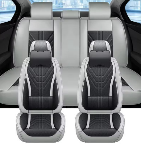 Chevrolet Avalance 13 részes Prémium Magas minőségű Műbőr üléshuzat szett nyakpárnákkal - Légzsákos - Osztható - Fekete/Sötét szürke színben