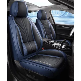   Seat Altea 13-teiliges Premium Kunstleder-Sitzbezug-Set mit Nackenkissen - Airbag-kompatibel - Teilbar - Farbe: Schwarz/Dunkelblau