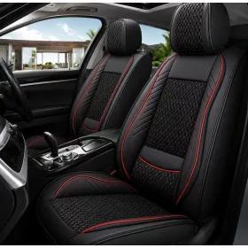   Land Rover Discovery Prémium Ice Silk univerzális autóüléshuzat 11 részes – műbőr, légzsák kompatibilis, osztható – fekete/piros