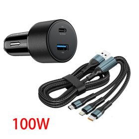   13023 02ACSET Schnellladegerät USB/USB-C + 3-in-1-Ladegerät mit verschiedenen Ladeaufsätzen – 5 A 100 W 12–24 V