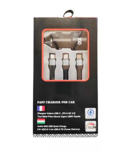 13023 02ACSET Schnellladegerät USB/USB-C + 3-in-1-Ladegerät mit verschiedenen Ladeaufsätzen – 5 A 100 W 12–24 V