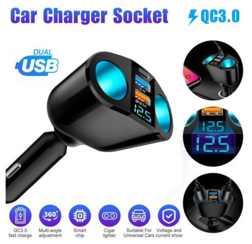 13115 QC3024 Premium-Autoladegerät mit 2 USB-Anschlüssen + 2 Zigarettenanzünderbuchsen + PD