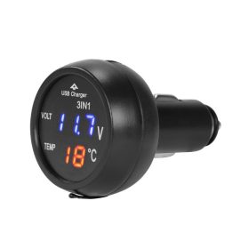   13207 USB-Autoladegerät mit Voltmeter und digitalem LCD-Thermometer, Zigarettenanzünderanschluss 12/24 V