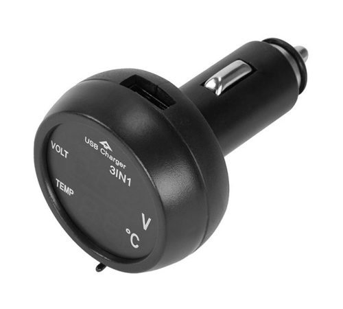 13207 USB-Autoladegerät mit Voltmeter und digitalem LCD-Thermometer, Zigarettenanzünderanschluss 12/24 V