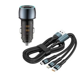   Kfz-Ladegerät + 3-in-1-Schnellladekabel – 48 W – Quick Charge 3.0 – 12–24 V LED 07AC+ SET
