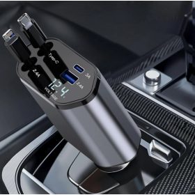   120-W-4-in-1-Autoladegerät – mit einziehbarem Kabel, USB-C + Apple-Anschluss, PD-USB-Schnellladung (12/24 V)