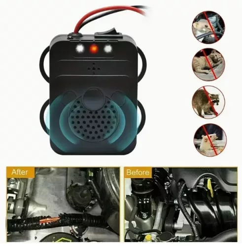 Ultraschall- und LED-Nagetiervertreiber (Blinkfunktion) für Fahrzeuge, 12 V