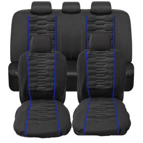   9 részes univerzális üléshuzat szett - Légzsákos - fekete színű, kék csíkokkal