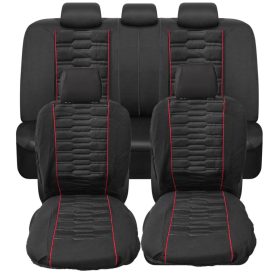   9 részes univerzális üléshuzat szett - Légzsákos - fekete színű, piros csíkokkal