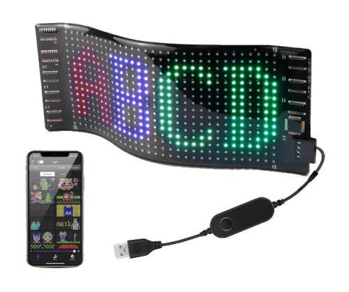 Matrix-Pixel-LED-Panel, Bluetooth-Steuerung, programmierbar per App, 16 x 32 LEDs, 7 x 17 cm, wasserdicht
