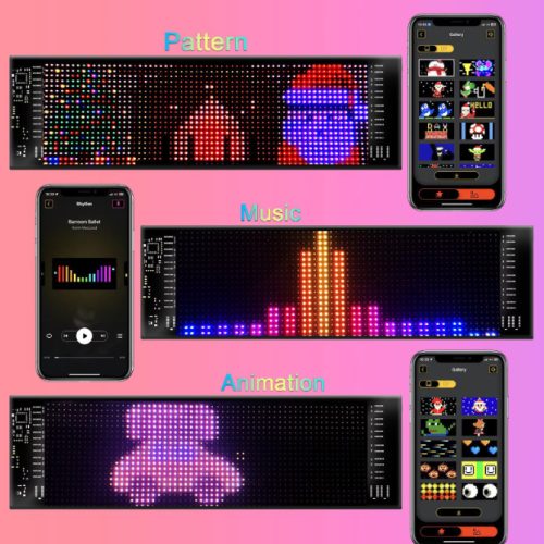 Matrix-Pixel-LED-Panel, Bluetooth-Steuerung, App-programmierbar, 16 x 64 LEDs, 9,5 x 37,5 cm, wasserdicht