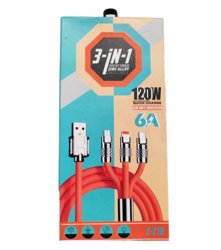 3-in-1 Silikon-Schnellladekabel – 6 A, 12–24 V, 120 W