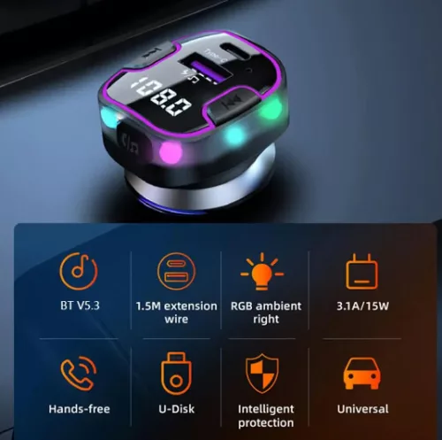 C49 Bluetooth-Freisprecheinrichtung 5.3+EDR RGB - FM/Sender - 12/24 V