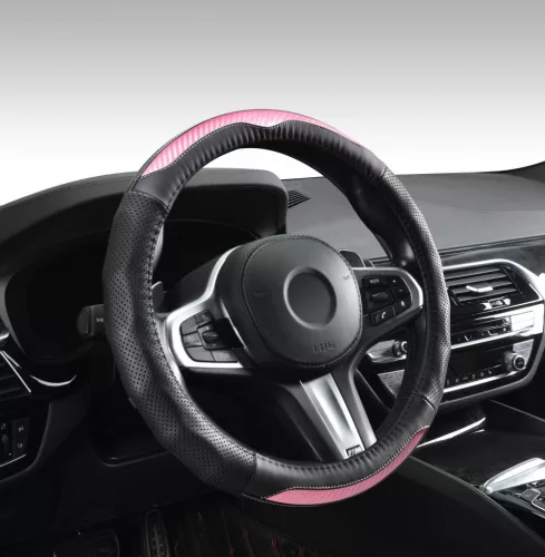 CARBON DESIGN Lenkerüberzug aus echtem Leder, 38 cm, schwarz-rosa, DW-5408P