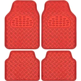   03048 Universal-Autofußmatten aus Gummi in Aluminiumoptik, 4-teilig – Rot