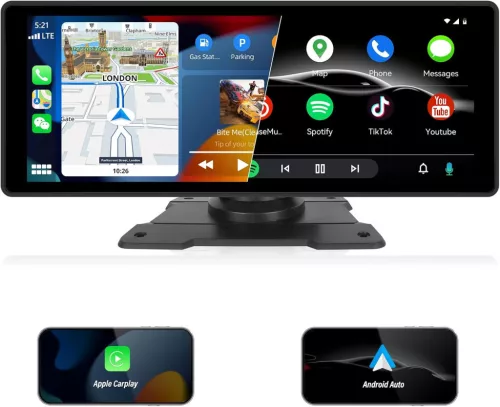 10.26 Hüvelykes hordozható Magyar nyelvű Android Autó és CarPlay Multimédia rendszer 350°-os kamerával - 12V