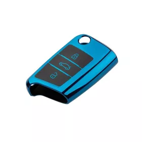 Autoschlüsselgehäuse VW SEAT SKODA blau Chrom