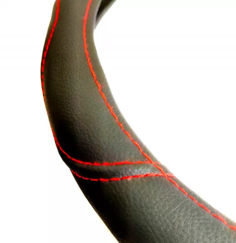 Lenkradbezug in Lederoptik mit roten Ziernähten, 38 cm