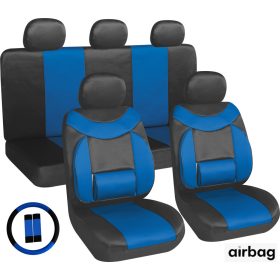   11 teilig Sitzbezug Set Lendenstütze + Légzsák kompatibilis - schwarz-blau AG28505BL PLUS