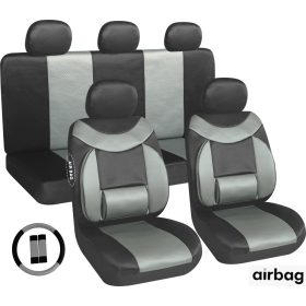   11 teilig Sitzbezug Set Lendenstütze + Légzsák kompatibilis - schwarz-grau AG28505BG PLUS
