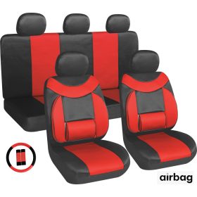   11 teilig Sitzbezug Set Lendenstütze + Légzsák kompatibilis - rot-schwarz AG28505BR PLUS