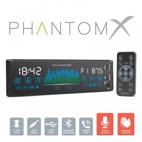 MNC Fejegység "PhantomX"-1DIN-4x50W-gesztusverzélés-BT-MP3-AUX-USB 39752