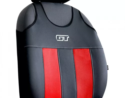 Universal-Jersey-Sitzbezugpaar GT Premium Eco-Leder und Alcantara in Rot und Schwarz