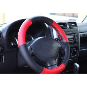   Kormányvédő valódi bőr univerzális fekete piros 35-37cm