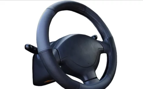 Kormányvédő valódi bőr univerzális fekete piros 35-37cm