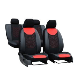   Universeller Sitzbezug Spider Eco leder und Polsterstoff Kombination rot schwarz in Farbe